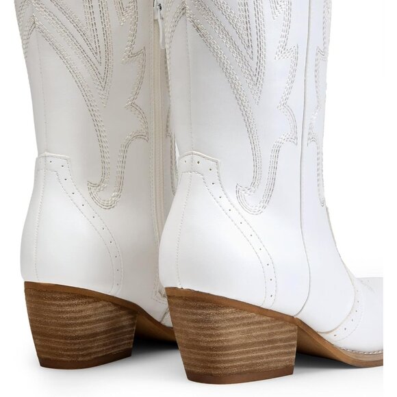 DREAM PAIRS Womens White Cowboy Boots Wide Calf Knee High Ladies - Picture 9 of 9